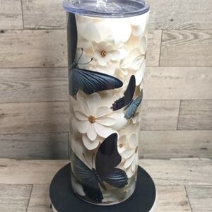 Black Butterfly and Flower 20 oz. Tumbler STAINLESS STEEL